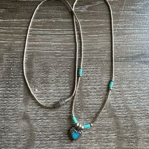 Sterling Silver Turquoise Heart Pendant Necklace - Blue Accent